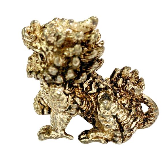 Silvertone Metal Foo Dog Figure Asian Oriental Guardian Figurine Miniature Size - Picture 3 of 7